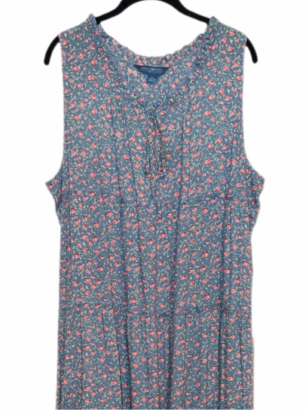 April Cornell LN Long Blue and pink floral maxi dress, sleeveless tiered XL - Picture 3 of 12